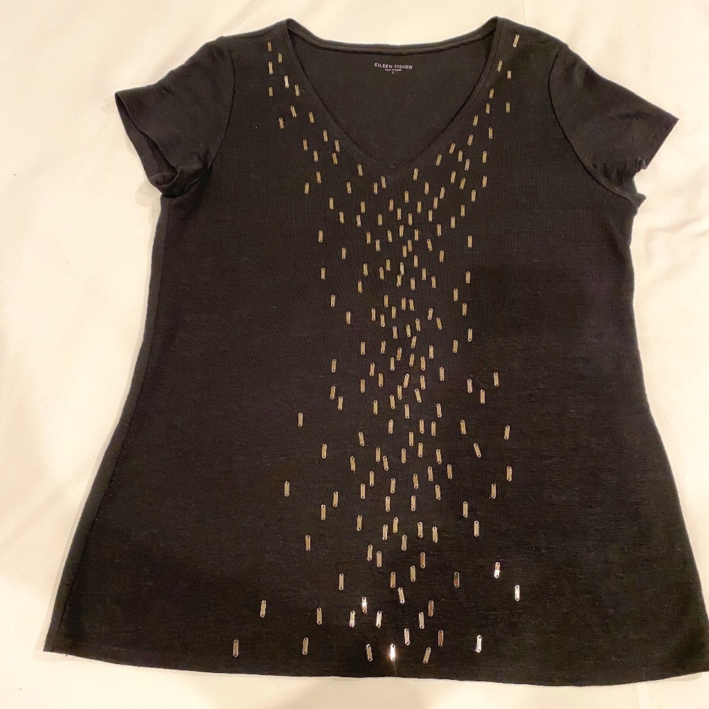 Eileen Fisher black linen T-shirt
